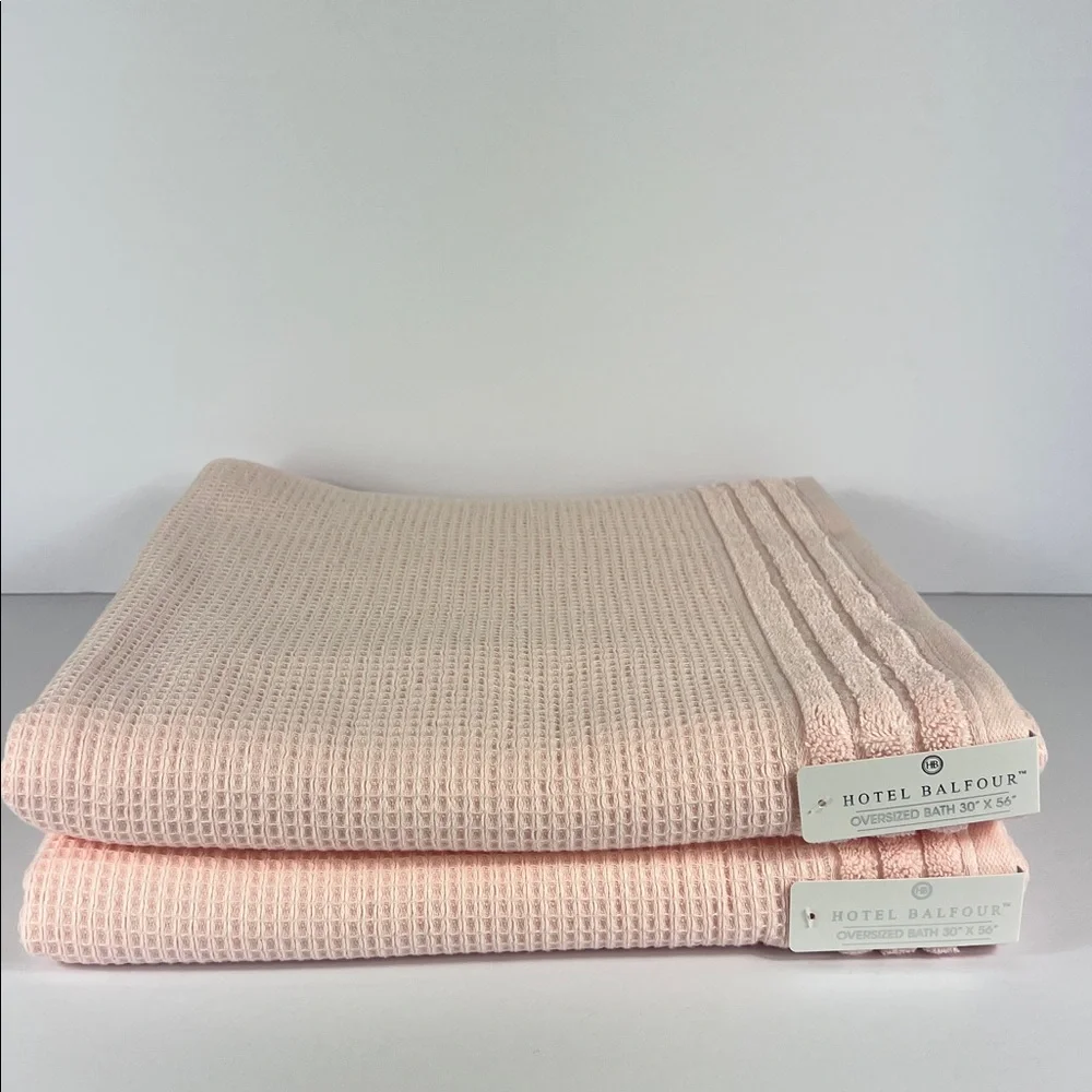Hotel Balfour Oversized Bath Towels Pink Luxury Waffle Weave Cotton 2 Pc NEW